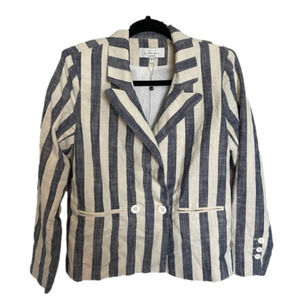 L'ACADEMIE Poppy Linen Blend Blue White Striped Blazer Size Small